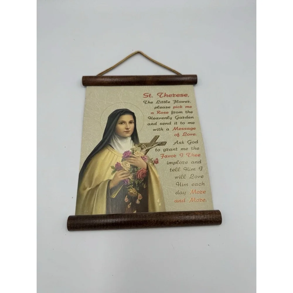 Vintage St. Therese Wood And Csrdstock Wall‎ Hanging